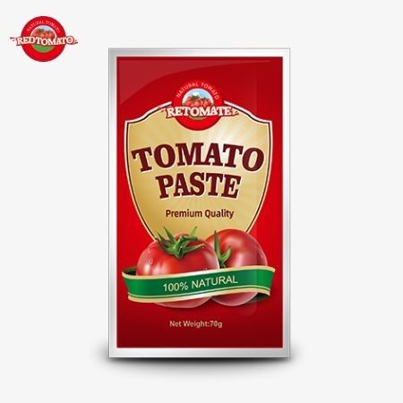 Saquetes planos de 70 g de pasta de tomate a preço de fábrica com níveis de pureza que variam de 30% a 100%