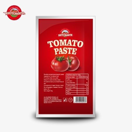 Saquetes planos de 70 g de pasta de tomate a preço de fábrica com níveis de pureza que variam de 30% a 100%