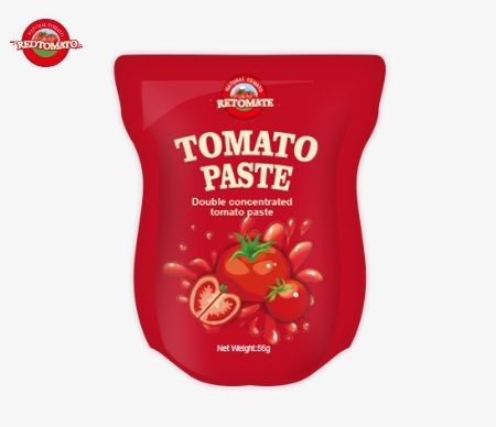 Pasta de tomate stand-up para venda por atacado, oferecida em variantes de 56 g e 70 g, fornece um produto puro sem aditivos