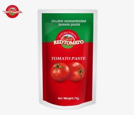 Bolsas de pasta de tomate de alta qualidade disponíveis em formato plano e em pé, duplamente concentradas e com peso de 70 g