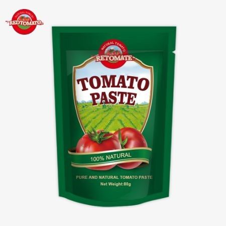 Um saco de 80g de pasta de tomate duplamente concentrada é oferecido com níveis de pureza que variam de 30% a 100%