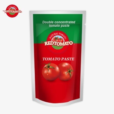Saquete OEM de 100 g com pasta de tomate duplamente concentrada, com níveis de pureza de 30% a 100%