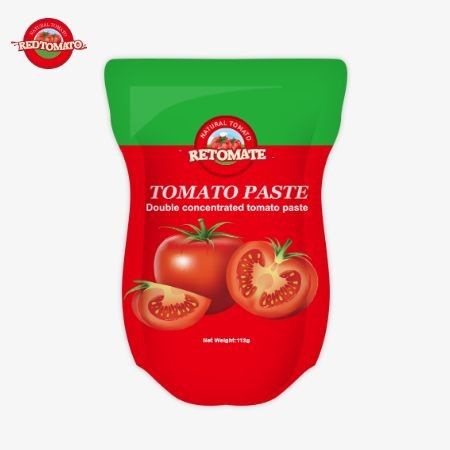 A fábrica de pasta de tomate produz 113g de saquetes de pé em conformidade com os padrões de produção ISO HACCP BRC e FDA
