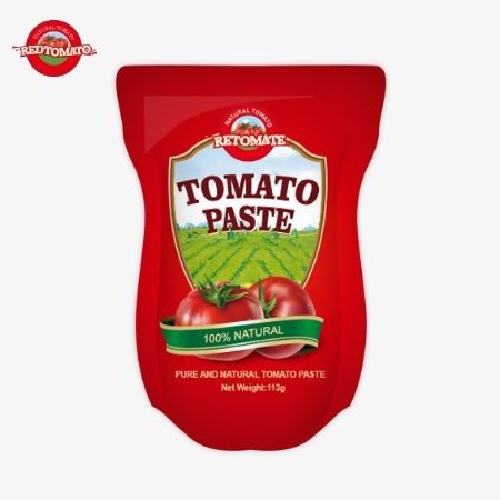 A fábrica de pasta de tomate produz 113g de saquetes de pé em conformidade com os padrões de produção ISO HACCP BRC e FDA