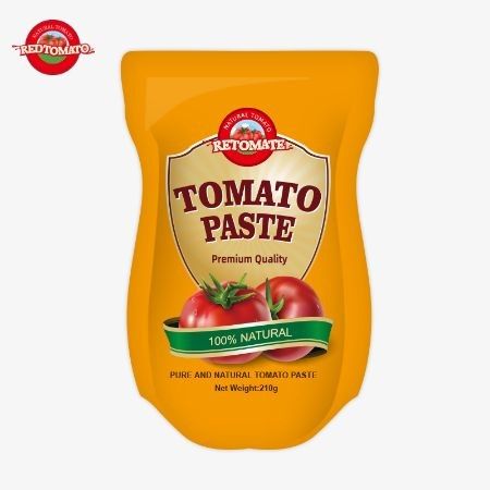 A produção de pasta de tomate em sachet de 210g segue os padrões ISO HACCP BRC e FDA