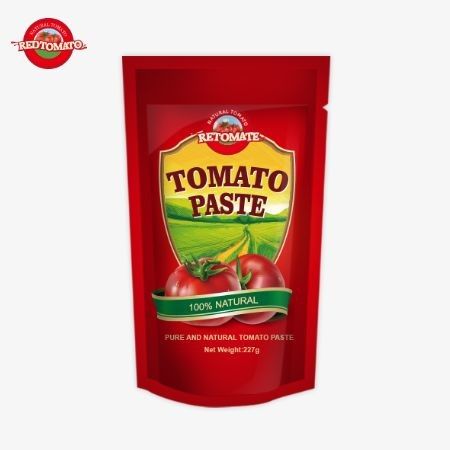 Pasta de tomate ISO Pouch 227g Pasta de tomate duplo concentrado com uma pureza que varia de 30% a 100%