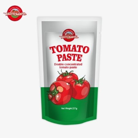 ISO Pouch Tomato Paste 227g, pasta de tomate duplamente concentrada com níveis de pureza que variam de 30% a 100%
