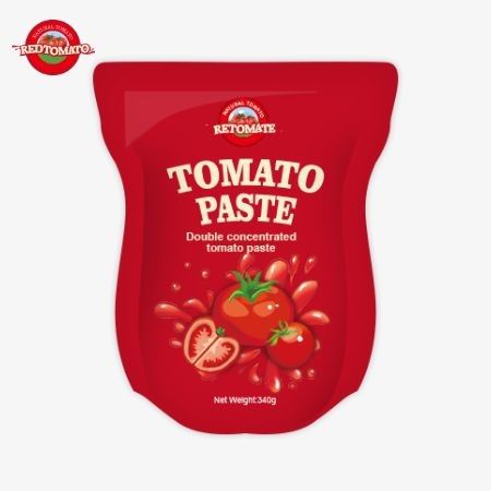 O saco de pasta de tomate de 340g cumpre com os padrões ISO HACCP e BRC para preços de fábrica