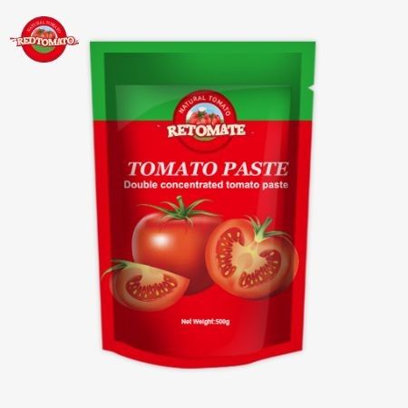O saco de pasta de tomate de 500g oferece uma embalagem conveniente e um sabor delicioso