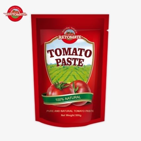 O saco de pasta de tomate de 500g oferece uma embalagem conveniente e um sabor delicioso