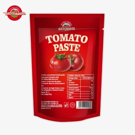 O saco de pasta de tomate de 500g oferece uma embalagem conveniente e um sabor delicioso