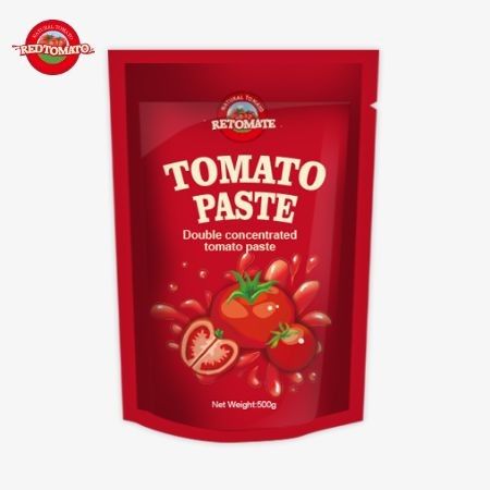 O saco de pasta de tomate de 500g oferece embalagem prática e sabor delicioso