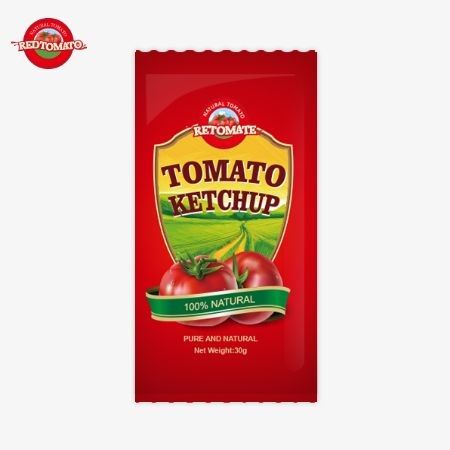 Saquete de ketchup de tomate OEM de 30g com sabor natural puro, conforme com as normas ISO HACCP BRC e FDA