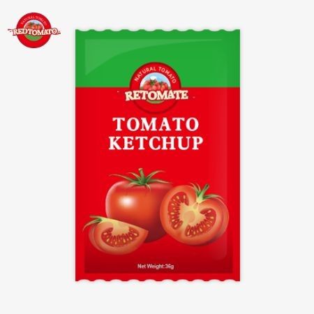 Saquete de ketchup de tomate de 36g com sabor puro e natural, atendendo às normas ISO HACCP e FDA