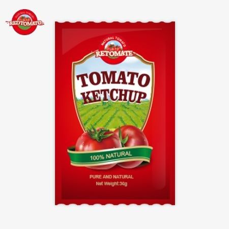 Saquete de ketchup de tomate de 36g OEM da China Fabrica feita com ingredientes naturais puros oferecidos a preço de fábrica