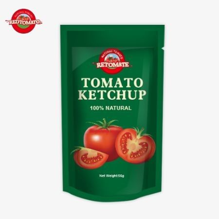 Saquetes de ketchup com sabor natural de 56 g, conforme com as normas internacionais de produção