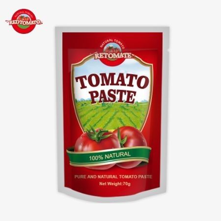 Bolsa de pasta de tomate duplo concentrado premium de 70g da marca Redtomato - sabor rico Design de stand-up conveniente