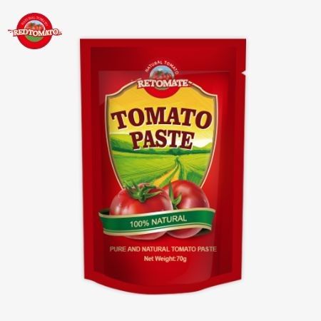 Bolsa de pasta de tomate duplo concentrado premium de 70g da marca Redtomato - sabor rico Design de stand-up conveniente