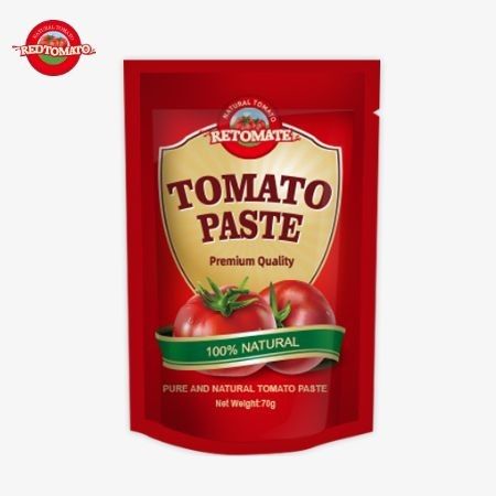 Bolsa de pasta de tomate duplo concentrado premium de 70g da marca Redtomato - sabor rico Design de stand-up conveniente