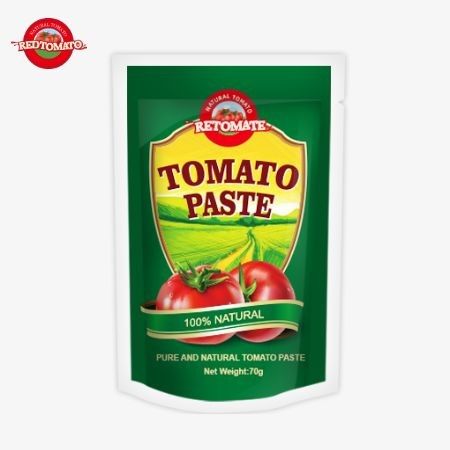 Bolsa de pasta de tomate duplo concentrado premium de 70g da marca Redtomato - sabor rico Design de stand-up conveniente