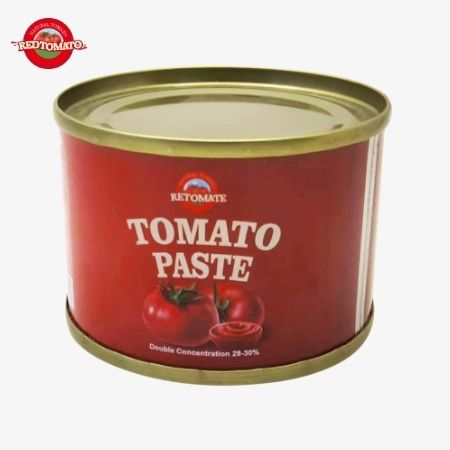 Retomate 70g Pasta de tomate enlatada com Brix 28% 30% Disponível sob marca própria Também vem com serviços completos de marca e design de embalagem