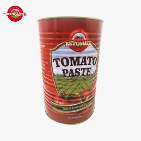 A pasta de tomate enlatada Retomate 4500g (Brix 28–30%) está disponível sob nossa marca com serviços completos de design de marca e embalagem