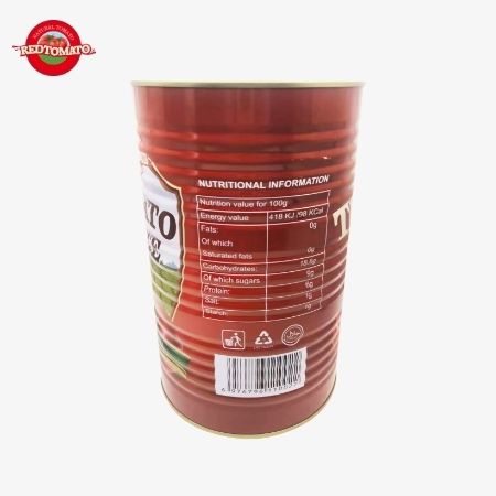 A pasta de tomate enlatada Retomate 4500g (Brix 28–30%) está disponível sob nossa marca com serviços completos de design de marca e embalagem