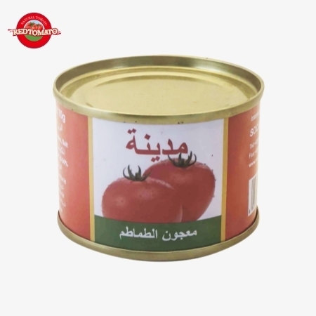 Madina 70g Pasta de tomate enlatada com Brix 28% 30% Fornecer marca e design de embalagem