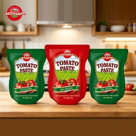 Pasta de Tomate Premium para Revenda em Sachê Stand-up, Disponível nas Especificações de 56g e 70g, Elaborada com Tomates Puros e Sem Aditivos
