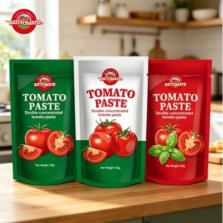 Pasta de tomate em sachet de 100 g com concentração tripla e certificação ISO, HACCP, BRC, FDA