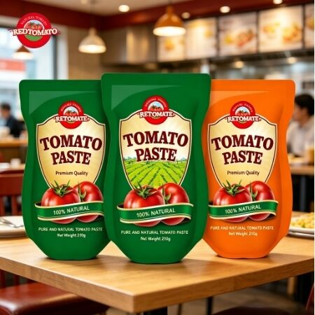 210 g de pasta de tomate em sachet de pé com concentração tripla e certificação ISO HACCP BRC FDA