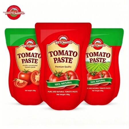 1100 g de pasta de tomate em sachet com concentração tripla e certificações ISO, HACCP, BRC, FDA