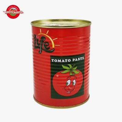 Paste de tomate em lata, com tampa aberta e dura 140 g por lata, duplo concentrado