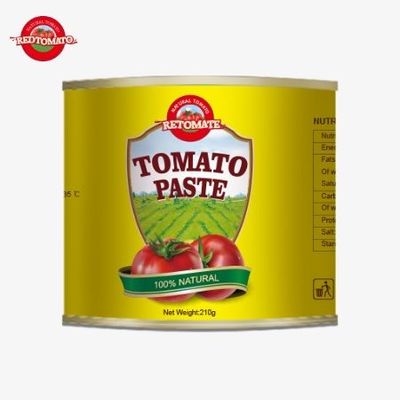 A pasta de tomate em lata de 210 gramas que oferecemos está em conformidade com os padrões alimentares ISO HACCP e BRC da FDA.