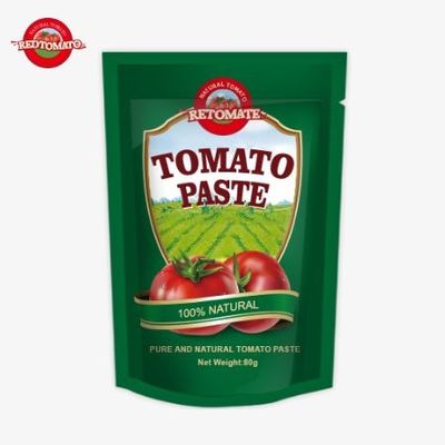 Um saco de 80g de pasta de tomate duplamente concentrada é oferecido com níveis de pureza que variam de 30% a 100%