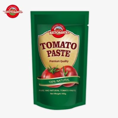 OEM Saquete de 100g de pasta de tomate duplo concentrado com pureza que varia de 30% a 100%