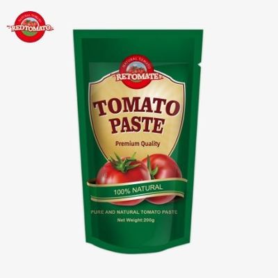 200g de pasta de tomate duplo concentrado em saquinho de pé com certificação da FDA