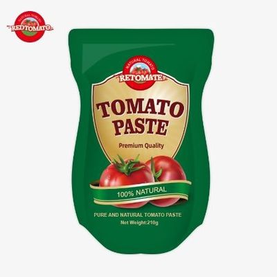 A produção de pasta de tomate em sachet de 210g está em conformidade com as normas ISO HACCP BRC e FDA