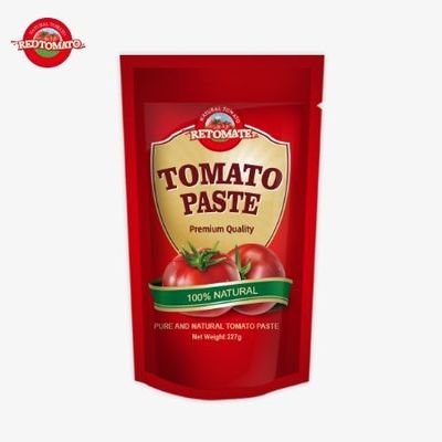 Pasta de tomate ISO Pouch 227g Pasta de tomate duplo concentrado com uma pureza que varia de 30% a 100%