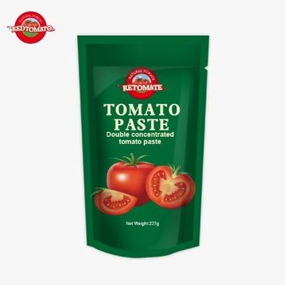 Pasta de tomate ISO Pouch 227g Pasta de tomate duplo concentrado com uma pureza que varia de 30% a 100%