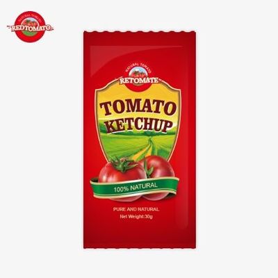 Saquete de ketchup de tomate OEM de 30g com sabor natural puro, conforme com as normas ISO HACCP BRC e FDA