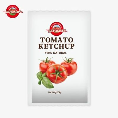 Saquete de ketchup de tomate OEM de 36g da China Fabrica feita com ingredientes naturais puros oferecidos a preço de fábrica