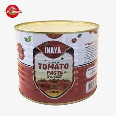 INAYA 2200g Pasta de tomate enlatada com uma tampa dura e aberta, concentrada em Brix 28-30%, disponível com serviços de design de embalagem.