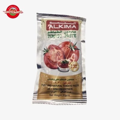 ALKIMA Sachê Plano 30g Concentrado de Pasta de Tomate Para Brix 28–30% Disponível Sob a Marca Retomate Ou Personalizável Com Seu Próprio OEM